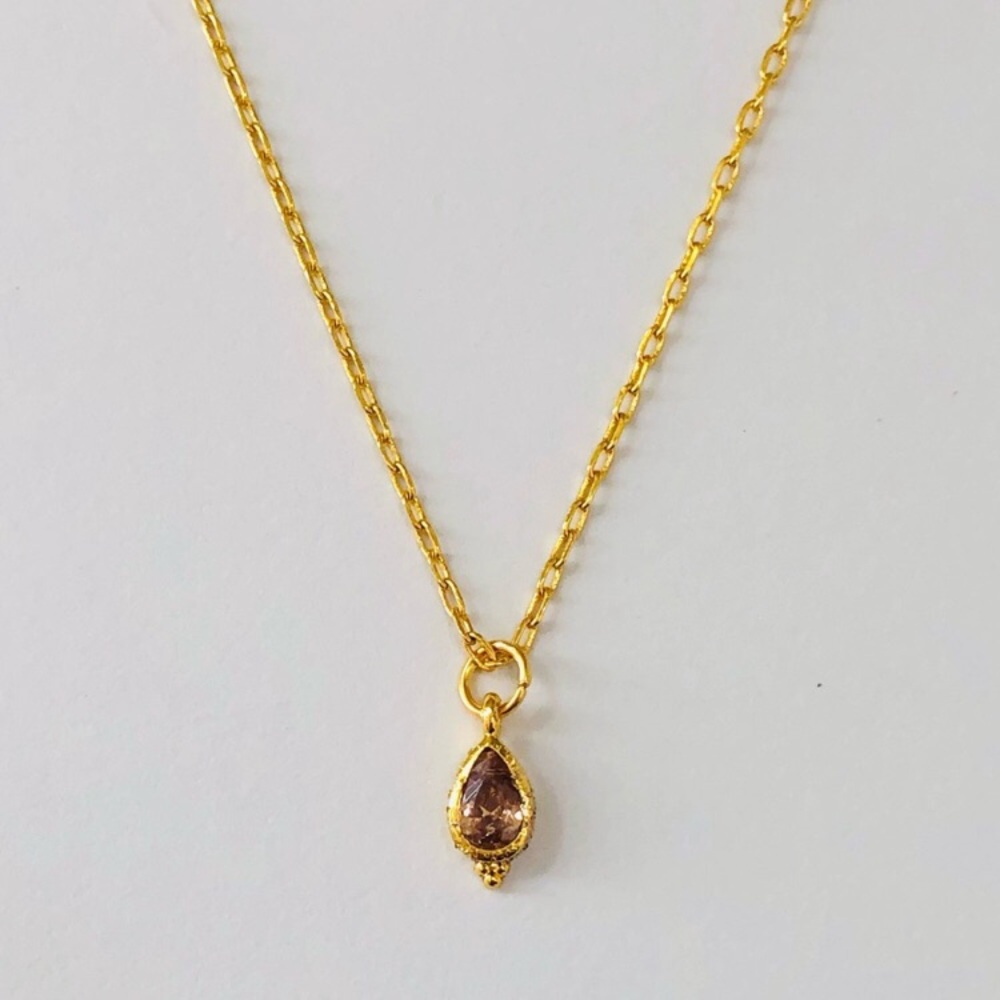18K Gold Plated Textured Morganite Pendant Dainty Layering Necklace